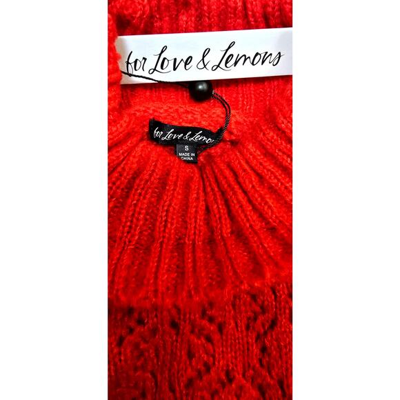 For Love & Lemons Red Cable Knit Puff Sleeve Turtleneck Sweater | NWT Size Small - Picture 4 of 6
